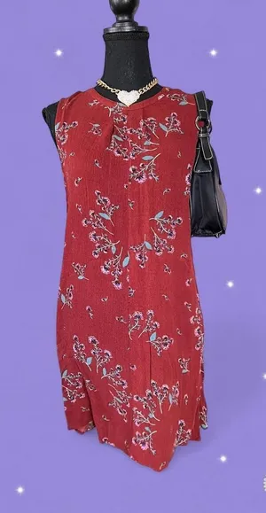 Free People Vintage Y2K Red Floral Swing Mini Dress size small 🌸 thumbnail 1