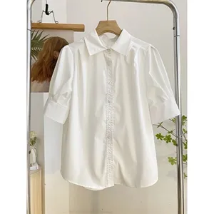 White French Puff Sleeve Blouse Women Button Up‎ Shirt Summer Top fits Size xs thumbnail 2