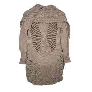 Angel of the North Cardigan Women XS Taupe Crochet Open Front‎ Shawl Collar Boho thumbnail 2