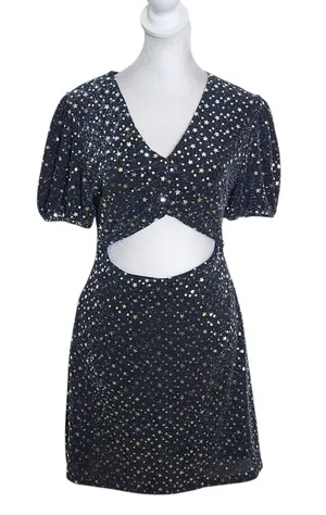 Altar'd State Black Metallic Star Cutout Mini Dress Size Medium thumbnail 1