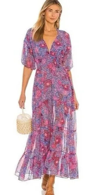 MISA Los Angeles Pippa Floral Tiered Maxi Dress Open Back Night Blooms M‎ $375 thumbnail 1