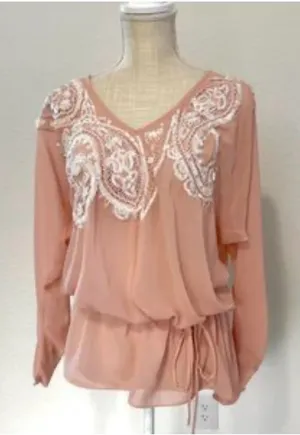 Y2K Arden B Sequins Embroidered V-Neck Peplum Blouse - Dusty Rose thumbnail 1