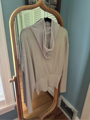 Free people movement cream oatmeal ribbed lightweight hoodie size large thumbnail 4