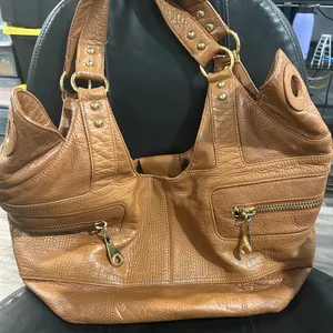 Steven by Steve Madden Brown genuineLeather Bag with Gold hardware and zippers thumbnail 2