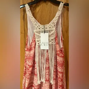 ZARA Macrame Bohemian Festival Lightweight Lined‎ Maxi Dress Size Medium / Large thumbnail 10