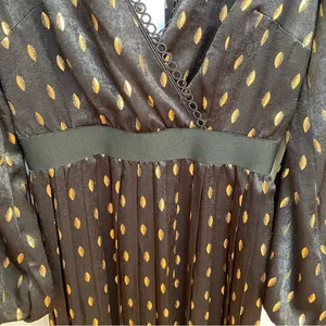 Little‎ Mistress Black & Gold Foil Leaf Pleated Maxi Dress UK 8 US 4 NWT thumbnail 5