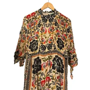 Farm Rio Romantic Garden Tie Sleeve Floral Print Fringed Mock Neck Maxi Dress M thumbnail 5
