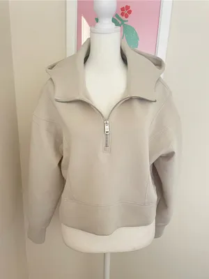 Abercrombie YPB neoKNIT Half-Zip Hoodie Sweatshirt Active Jacket Moonbeam XS thumbnail 3