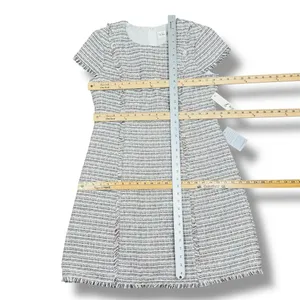 Eliza J Spring Tweed Fringe Hem Fit‎ Flare Dress White Pink Black Size 12 thumbnail 14