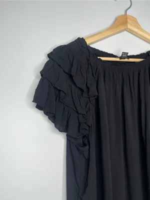 a.n.a Black Ruffle-Trim Smocked Babydoll Top (X-Large) thumbnail 2
