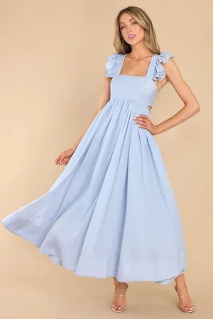 Mable Powder Blue Ruffle Flutter Sleeve Square Neck Tie Back Cut-Out Maxi Dress thumbnail 1