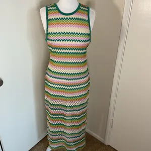 Miken Swim Colorful Knit Chevron Swim Coverup Sleeveless Zig Zag Pattern Size XL thumbnail 2