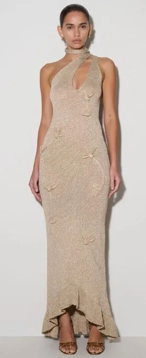 Meshki Celestino Gold Floral Metallic Knit Maxi Dress NWT Size M thumbnail 1