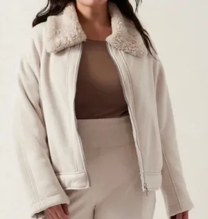 Athleta Westbound Sherpa Jacket Abalone Grey/Cream Full‎ Zip Plus Size 1X thumbnail 1