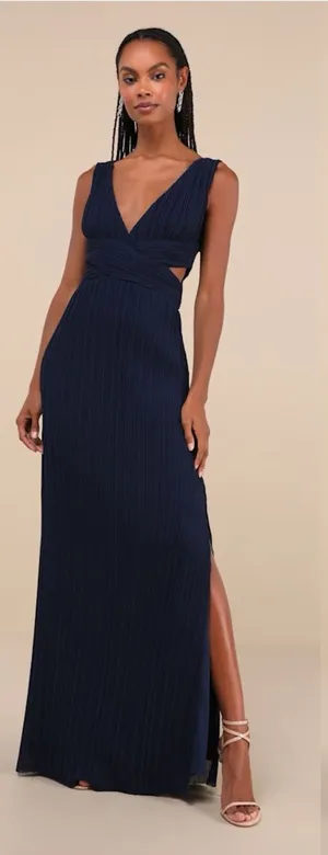 LULU’S Compelling Poise Navy Blue Plisse Cutout Sleeveless Maxi Dress thumbnail 1