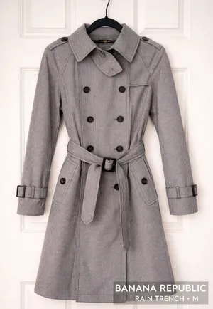 Banana Republic Gingham‎ Trench Raincoat Medium Belted Double Breasted Coat thumbnail 1