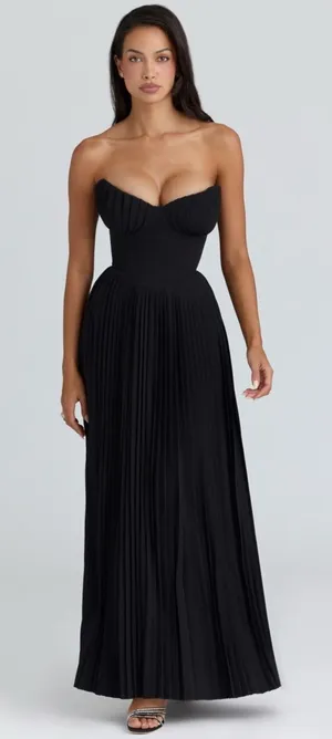 House of CB Marcella Black Georgette Pleated Maxi Dress XS A-C Regular NWOT thumbnail 1