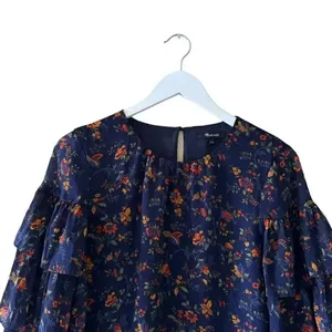 Madewell Blue Floral Ruffle Sleeve in Climbing Vine Blouse Shirt Top SZ S #2214 thumbnail 2