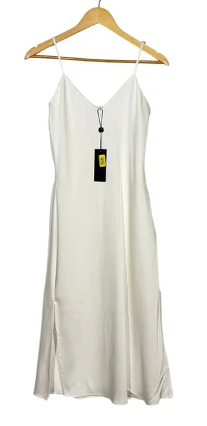 Gianni Bini White Satin Slip Dress NWT Womens Size 2 V-Neck Sleeveless Elegant thumbnail 1