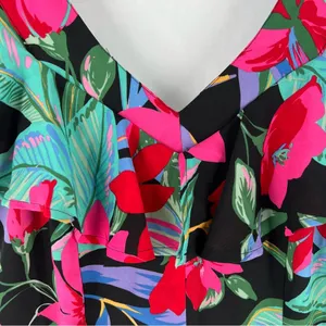 Cupio Tropical Floral Print Chiffon Ruffle Flutter‎ Sleeve V Neck Jumpsuit thumbnail 6
