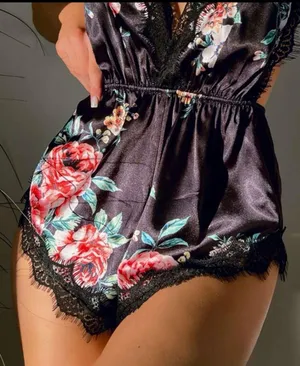 SheIn Lingerie FLORAL print Satin Lace Trim Teddy bodysuit New(M) thumbnail 3