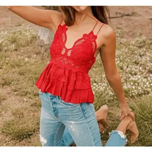 Free People One Cherry‎ Red Adella Cami NEW Sz M thumbnail 2