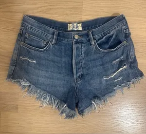 Free People Distressed Dark Blue Denim Cutoff Shorts thumbnail 1