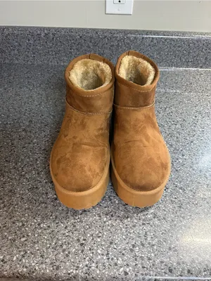 SHEIN Chestnut Faux Suede Faux Fur Platform Ankle Slippers thumbnail 4