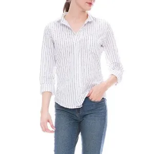 FRANK & EILEEN Crinkle Barry Buttondown Top Blouse‎ White Blue Dotted Small thumbnail 15