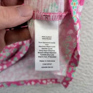 Talbots Plus 2X Pink Floral Slub Knit Short Sleeve Split Neck‎ Tee Shirt Top thumbnail 4