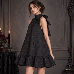 Scoop Black Jacquard Metallic Dress Sz M Bow Back Whimsigoth Dark Coquette Party thumbnail 2