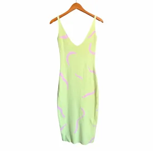 White Fox Boutique Knit Midi Dress Lime Green Pink Swirl Bodycon Size S Y2K thumbnail 2