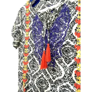 THML Damask Print Multicolor Embroidered Casual Tunic Dress Size Small FLAW thumbnail 7