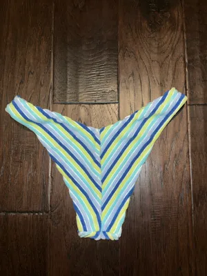 Aerie Striped V-Front Women’s Bikini Bottom — Blue, Yellow, White Small thumbnail 4