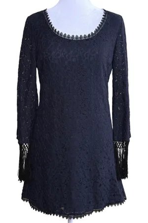Denim & Supply Ralph Lauren‎ Lace Mini Dress Size 4 Black Fringe Victorian Goth thumbnail 1