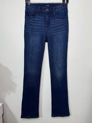 Express Women's Dark Wash Slim Bootcut Jeans - Distressed- Size 6 thumbnail 2