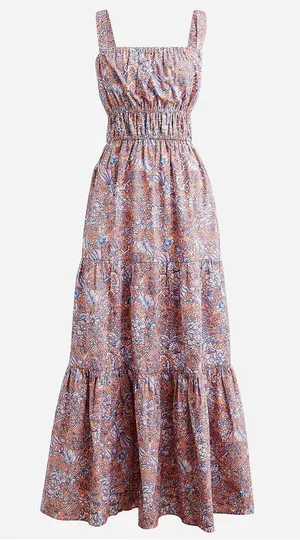 J. Crew Tiered cotton midi dress convertible straps bouquet block print medium thumbnail 1