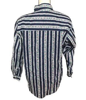 Cherokee Vintage 90s Western Style Floral Stripe Button Up Shirt Blue Purple M thumbnail 2