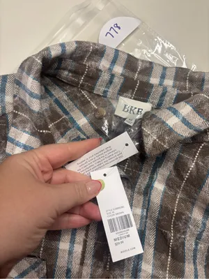 BKE Oversized Plaid Long Sleeve Shirt Medium Brown Blue Frayed Raw Edge Grunge thumbnail 7