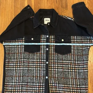 Zara Black and Plaid Jean Jacket thumbnail 10