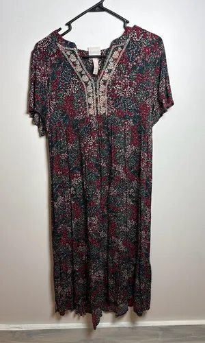 Knox Rose Women's Floral Print Midi Dress with‎ Embroidered V-Neck thumbnail 1