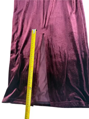 MINKPINK Women M Burgundy Velvet Maxi Dress Mock Neck Whimsigoth Gothic Slit thumbnail 10