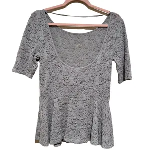 Free People Gray Lacey Second Chance Short Sleeve Peplum Top M thumbnail 7