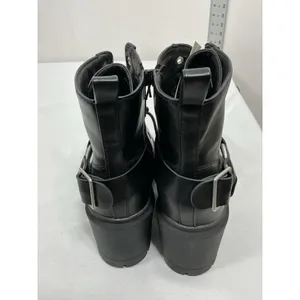 Womans NWT NOBO Ankle Moto Boots Size 7.5 Black Chunky Heel Lace Up Side Zip thumbnail 7