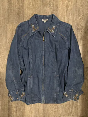 Essentials Dark Blue Denim Jacket with Embroidered Accents Size 18 thumbnail 1