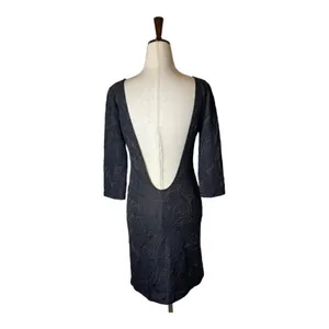 Zara Trafaluc Dress Women Medium Black Scoop‎ Back Long Sleeve Shimmer Mini thumbnail 2