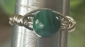 Handmade Handcrafted silver tone malachite wire wrapped crystal ring size 7 thumbnail 1
