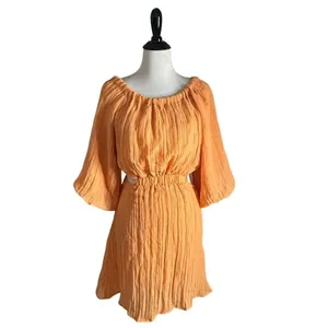 VICI Womens Open Back Balloon Sleeve Mini Dress Size S Orange Crinkle Textured thumbnail 9