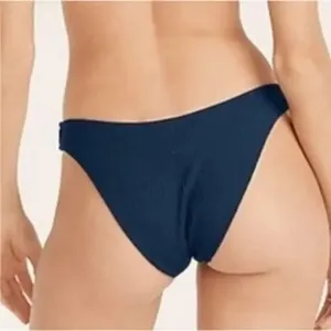 NWT J. Crew Textured Curved Waist Cheeky Bikini Bottom High Cut Leg S Navy Blue thumbnail 1