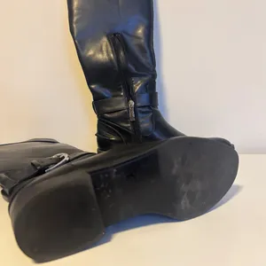 Zara Trafaluc Vegan Faux Leather Knee High Zip Up Buckle Riding Boots Black 5.5 thumbnail 3